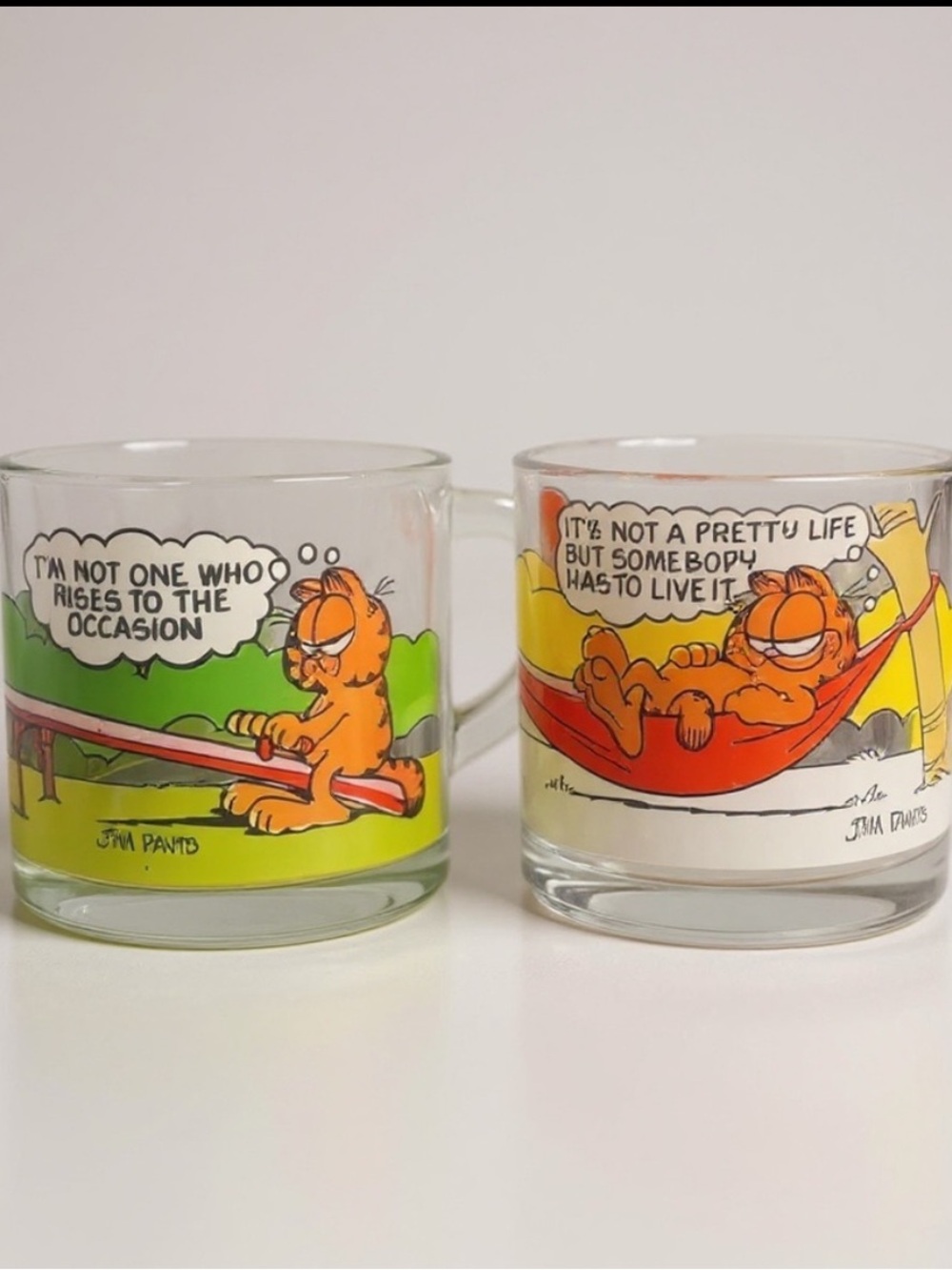 Vintage 1978 Garfield Odie McDonald’s Glass Mugs Jim Davis Set of 2